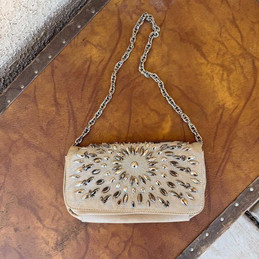 Y2K White House Black Market Shoulder‎ Purse Rhinestone Beaded Chain Evening Bag